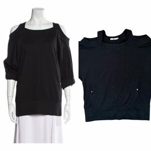 Mike & Chris Blk Sq. Neck Cut Out Shoulders Sweatshirt Pockets Made In USA  SZ S